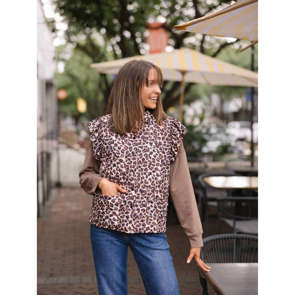 NEW GRACE + EMMA women's luxe puffer vest in leopard